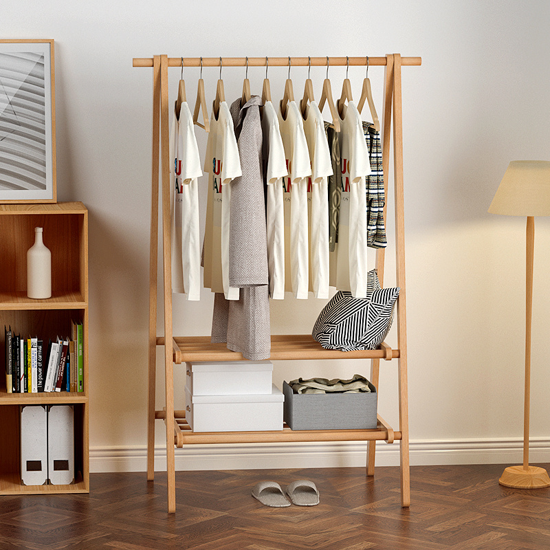 Wooden Clothes Rack With Shelves Heavy Duty Cloth Hanger Rack With Top Rod Hanger Sturdy And Easy Assembly