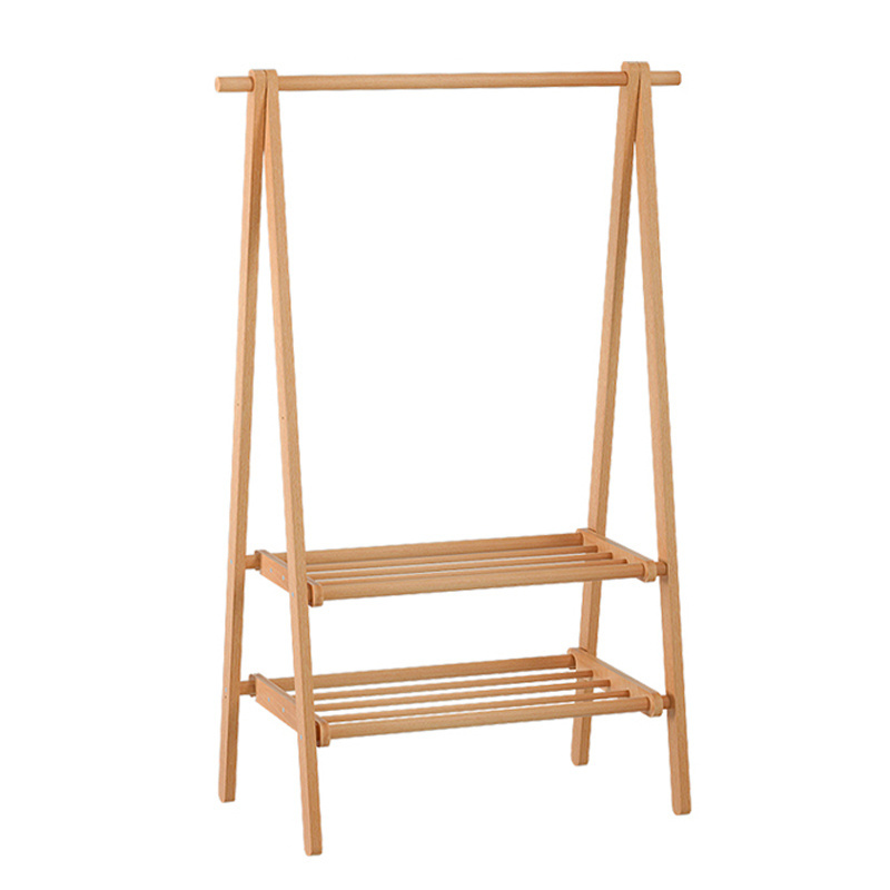 Wooden Clothes Rack With Shelves Heavy Duty Cloth Hanger Rack With Top Rod Hanger Sturdy And Easy Assembly