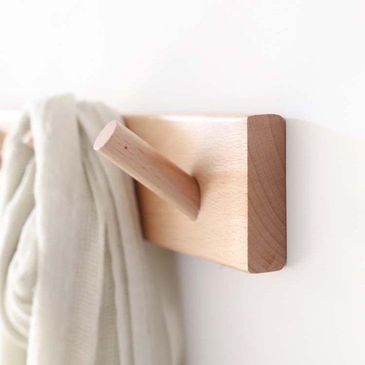 Natural Wood Duty Coat Hooks Kitchen Organization  Hanging Coats Towels Purse Robes Hanger Hat Rack Wooden Wall Mounted  Rack