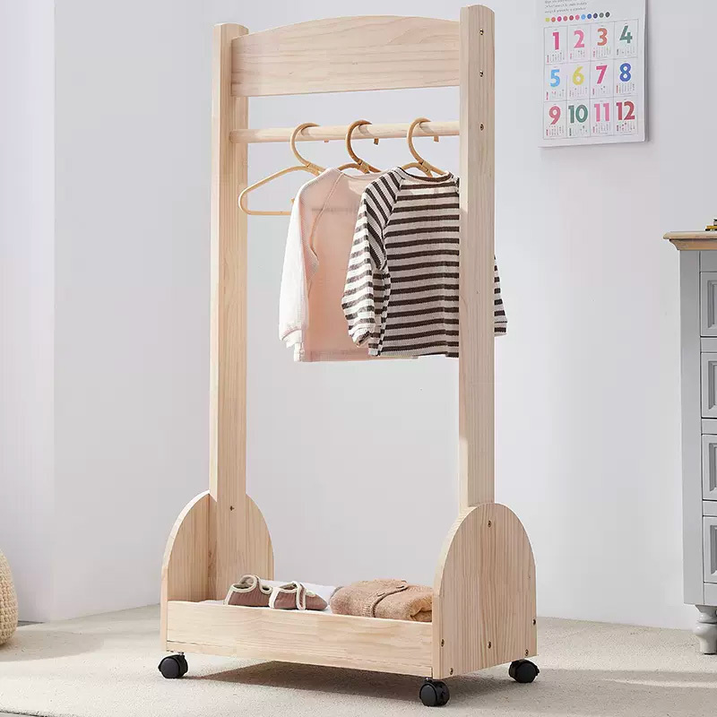 Home Child Entryway Organizer Display Stands pine Wooden Coat Rack with Storage Bin