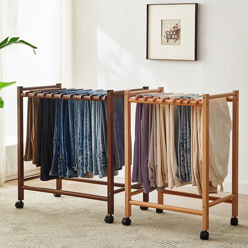 Jeans Scarf Sweatpants Movable Pants Stand Rolling Cart Trolley wooden Trousers Pants Rack