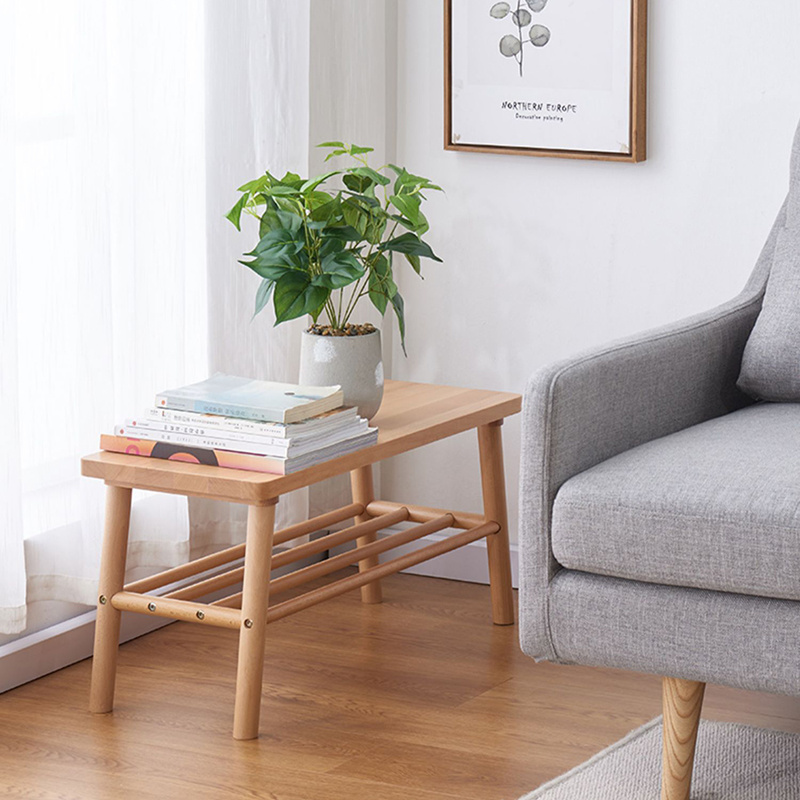 2 Tier beech Wooden Storage Bench  with stool cabinet Organizer  Entryway Hallway Living Room Shoe Rack Bench