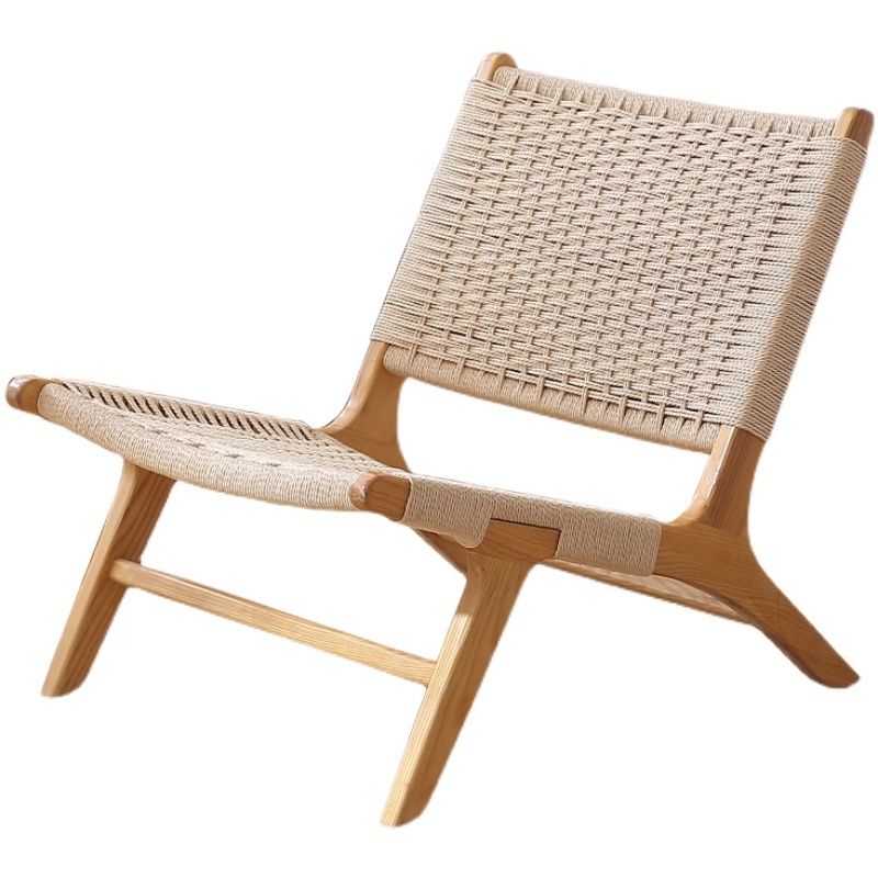 Design Comfortable Reclining Armchair Patio Lawn Garden Backyard Deck Wood Construction Woven Web Seat Natural Lazy Chair