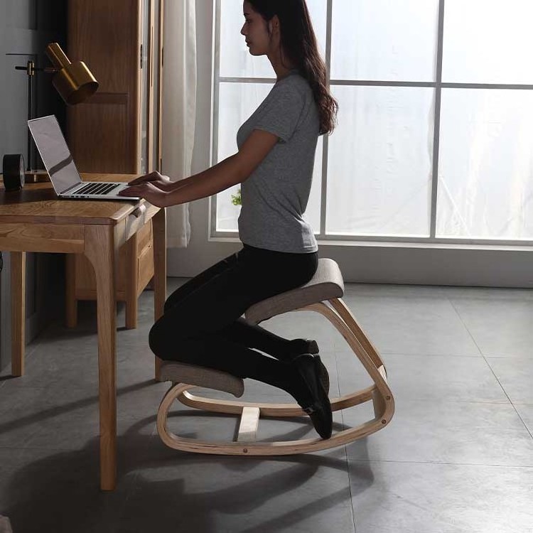 Posture Support Comfortable Padded Office Desk ChairAngled Rocking Stool & Balancing Seat wooden Ergonomic Kneeling Chair