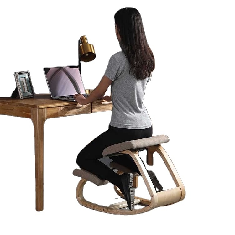 Posture Support Comfortable Padded Office Desk ChairAngled Rocking Stool & Balancing Seat wooden Ergonomic Kneeling Chair