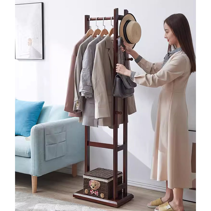 Multifunctional Wood Clothing Garment Rack with Shelves Clothes Hanging Rack Stand for Child Kids Adults Coat