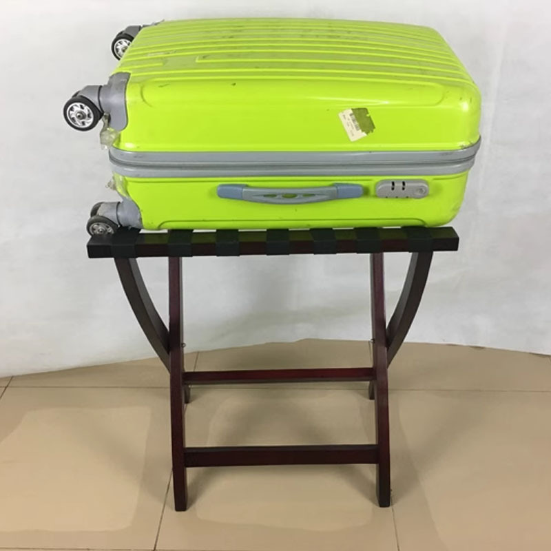 Hot Selling Custom 2 Tiers Wooden Folding Baggage Luggage Rack Hotel Room Suitcase Stand With Straps