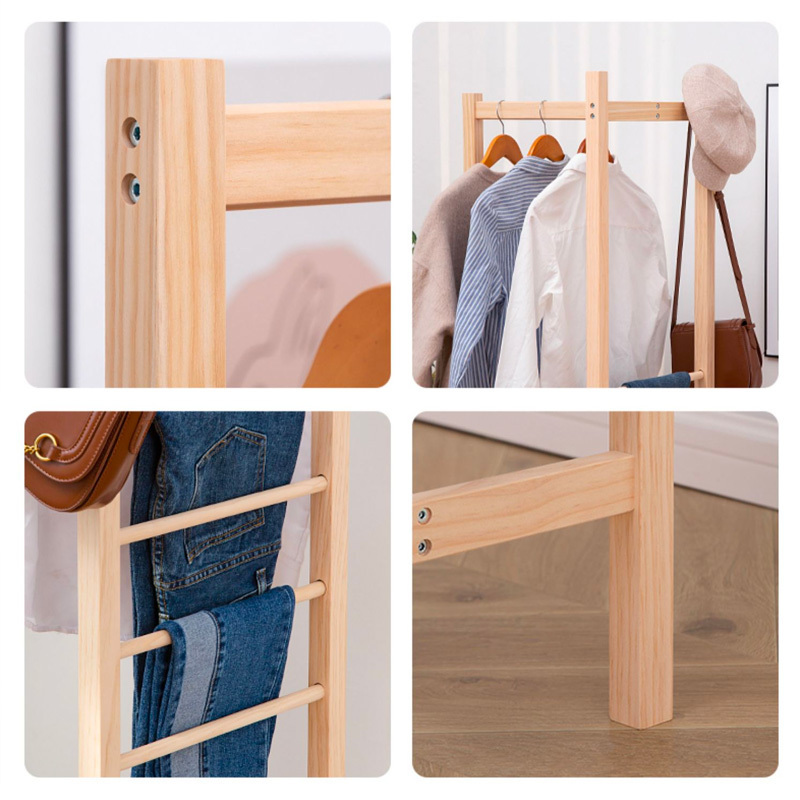 Wooden Three-legged Corner Coat Hat Drying Rack Bedroom hanger floor living room pine wood hanger coat stand