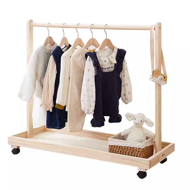 Natural Solid Wood Children Clothes Coat Rack For Kids Hanging Cloth Dress Up Frame Kids Coat floor standing coat rack