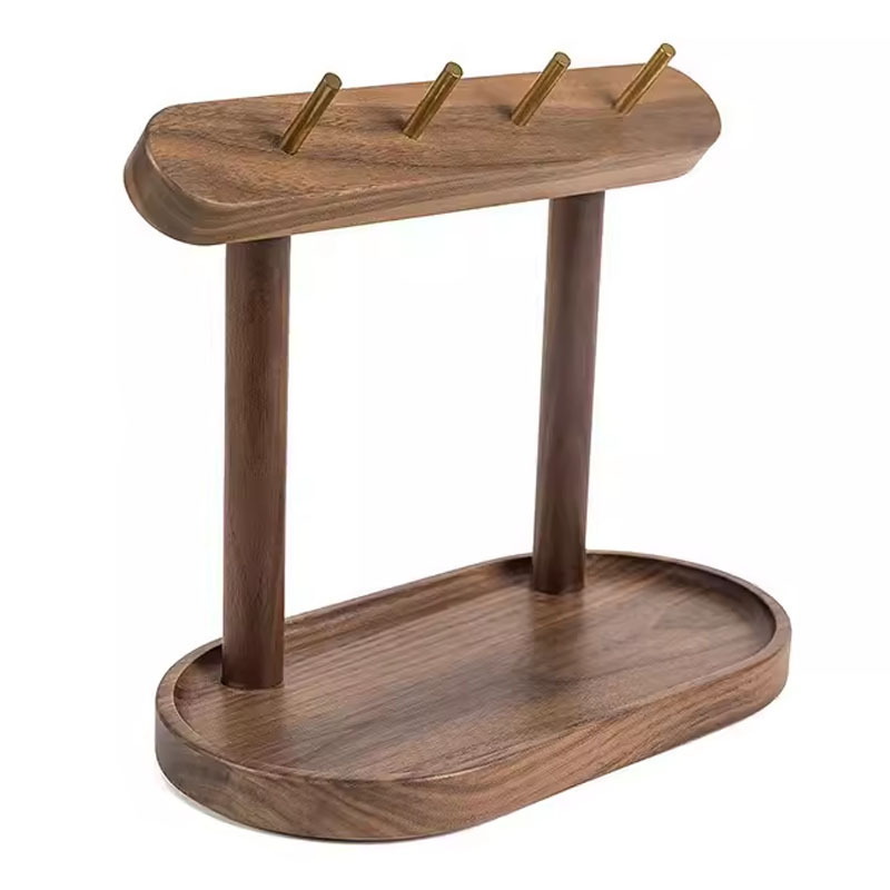 wooden Catchall Tray with 4 Stand Hanging Organizer for Rings Phone Bracelets Watches