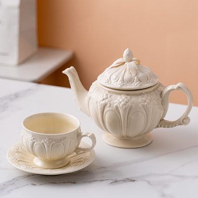 Simple Afternoon Tea Set Creative Ceramic Kettle European British Embossed Retro Cream Coffee Cup best selling products 2023