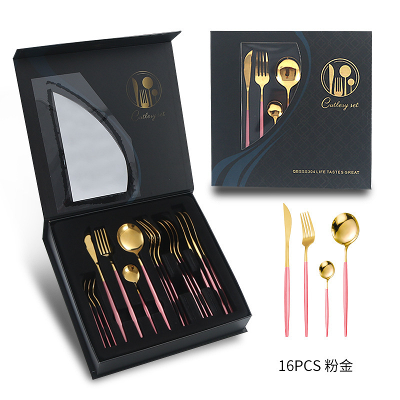 wholesale products Stainless steel tableware set Portugal 16 piece knife fork and spoon gift box set kitchen accessories