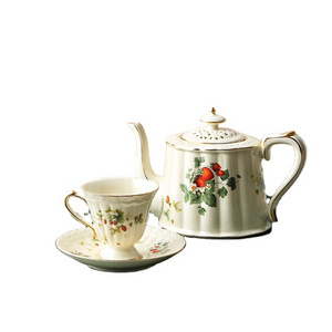 Cup European flower tea coffee cup saucer kettle set retro garden retro set palace style ceramic kettle cup eco friendly