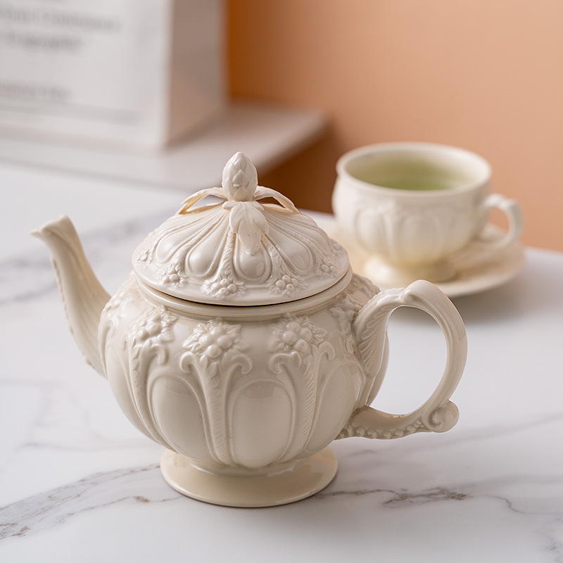 Simple Afternoon Tea Set Creative Ceramic Kettle European British Embossed Retro Cream Coffee Cup best selling products 2022