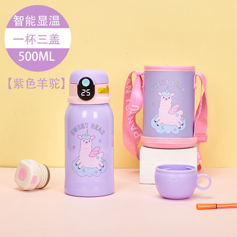 Stainless steel smart display temperature children's thermos mug student straw cup duckling creative cartoon cup kettle