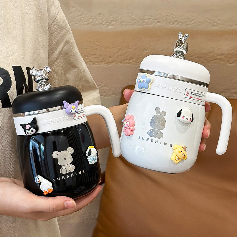 Cool electric bear thermos cup for girls with handle office coffee stainless steel mug tea water separation tea kettle