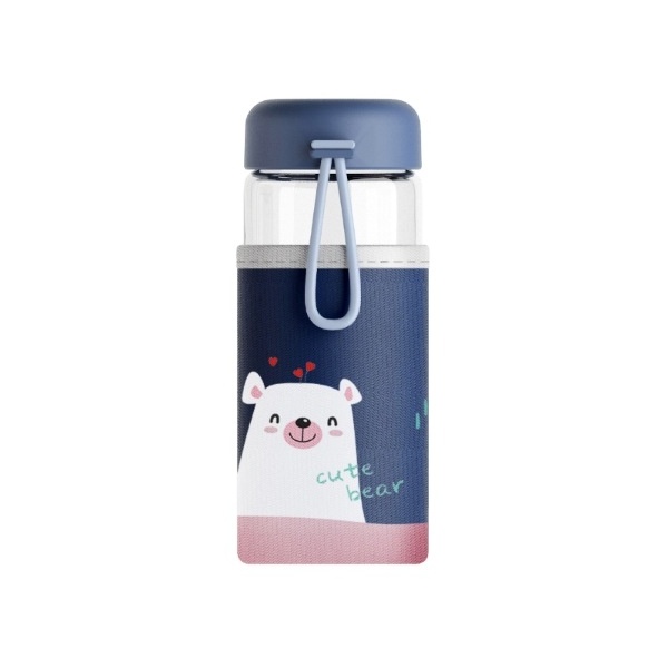 Children's cute 300ml cartoon scald proof cloth sleeve glass water bottle custom logo borosilicate student children's water bott