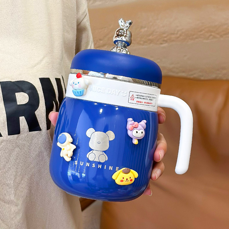 Cool electric bear thermos cup for girls with handle office coffee stainless steel mug tea water separation tea kettle