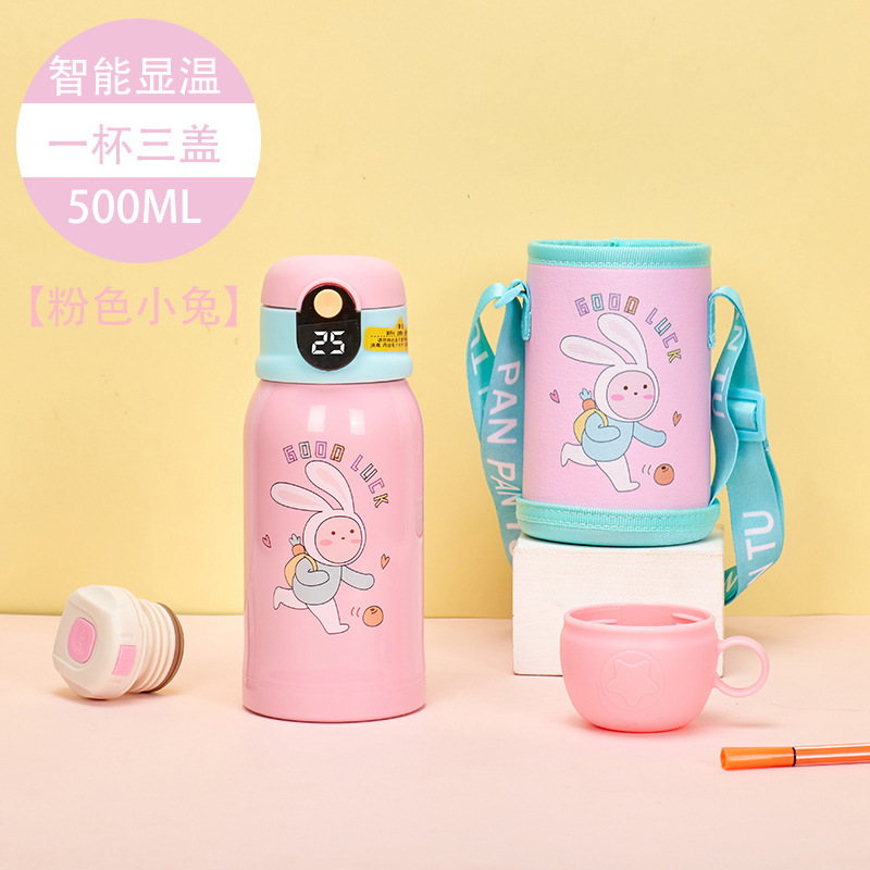 Stainless steel smart display temperature children's thermos mug student straw cup duckling creative cartoon cup kettle