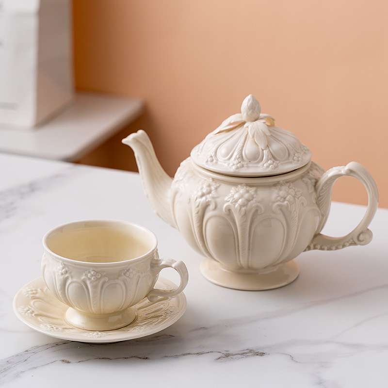 Simple Afternoon Tea Set Creative Ceramic Kettle European British Embossed Retro Cream Coffee Cup best selling products 2022