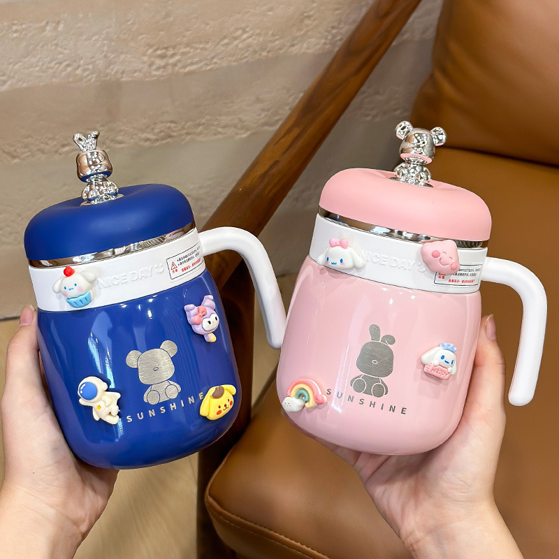 Cool electric bear thermos cup for girls with handle office coffee stainless steel mug tea water separation tea kettle