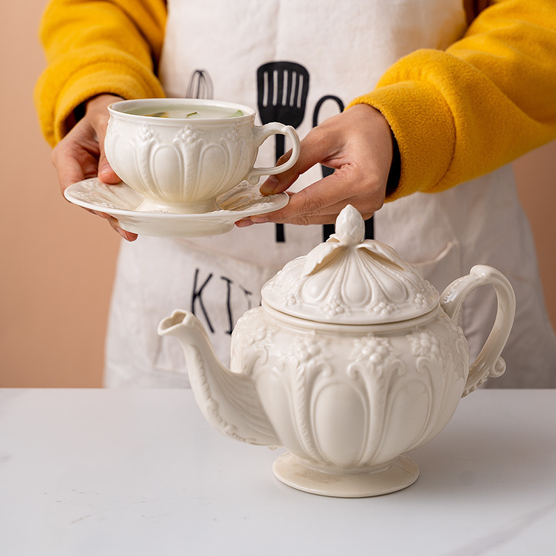 Simple Afternoon Tea Set Creative Ceramic Kettle European British Embossed Retro Cream Coffee Cup best selling products 2023