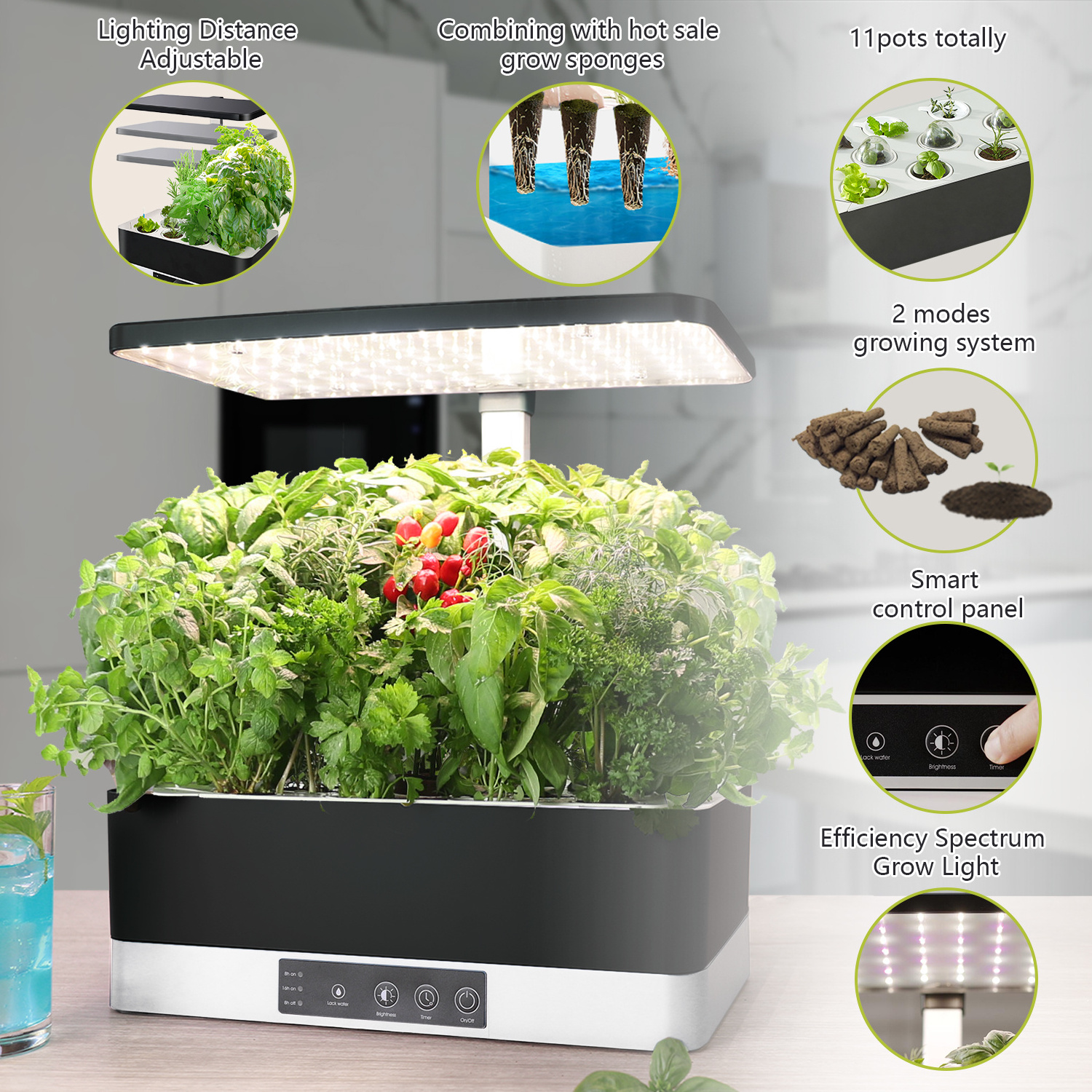 J&C Growing System Smart Gardening Indoors Hydroponic Systems with Soil & Hydroponics for Plants