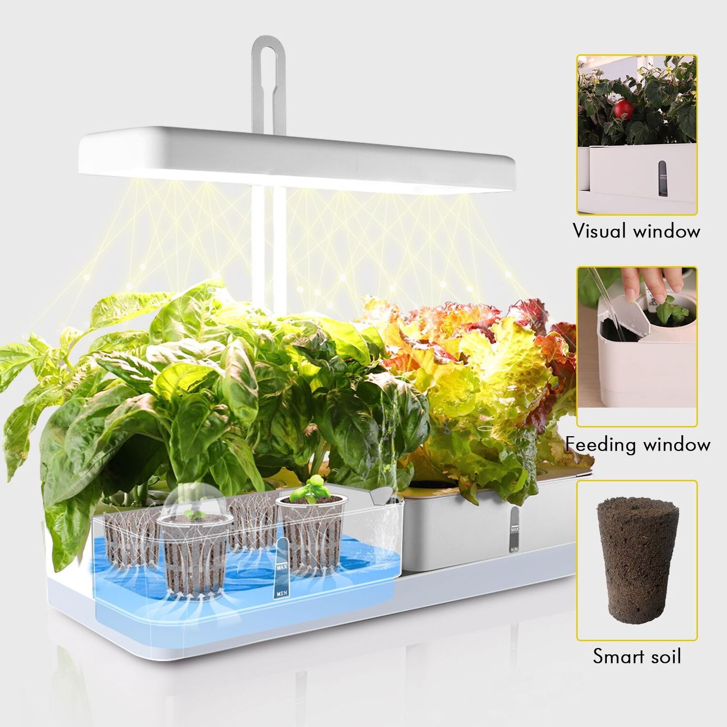 Mini Garden with Smart soil - 8 Pods Hydroponic Growing Systems Indoor aero Garden 20 Watts Smart Garden Hydroponics Grow Kit