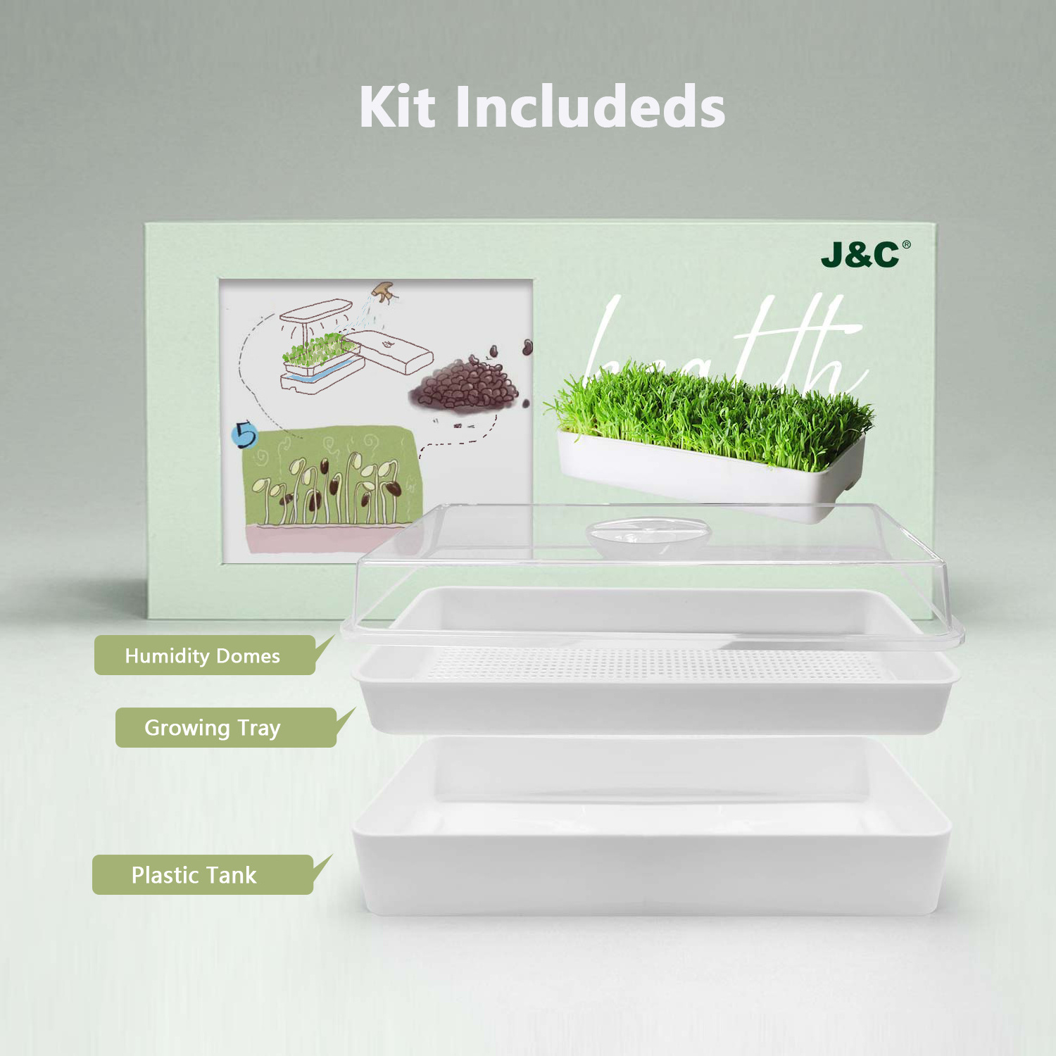 J&C gardening accessories plastic microgreen tray microgreen kit microgreen tray with bottom white reusable