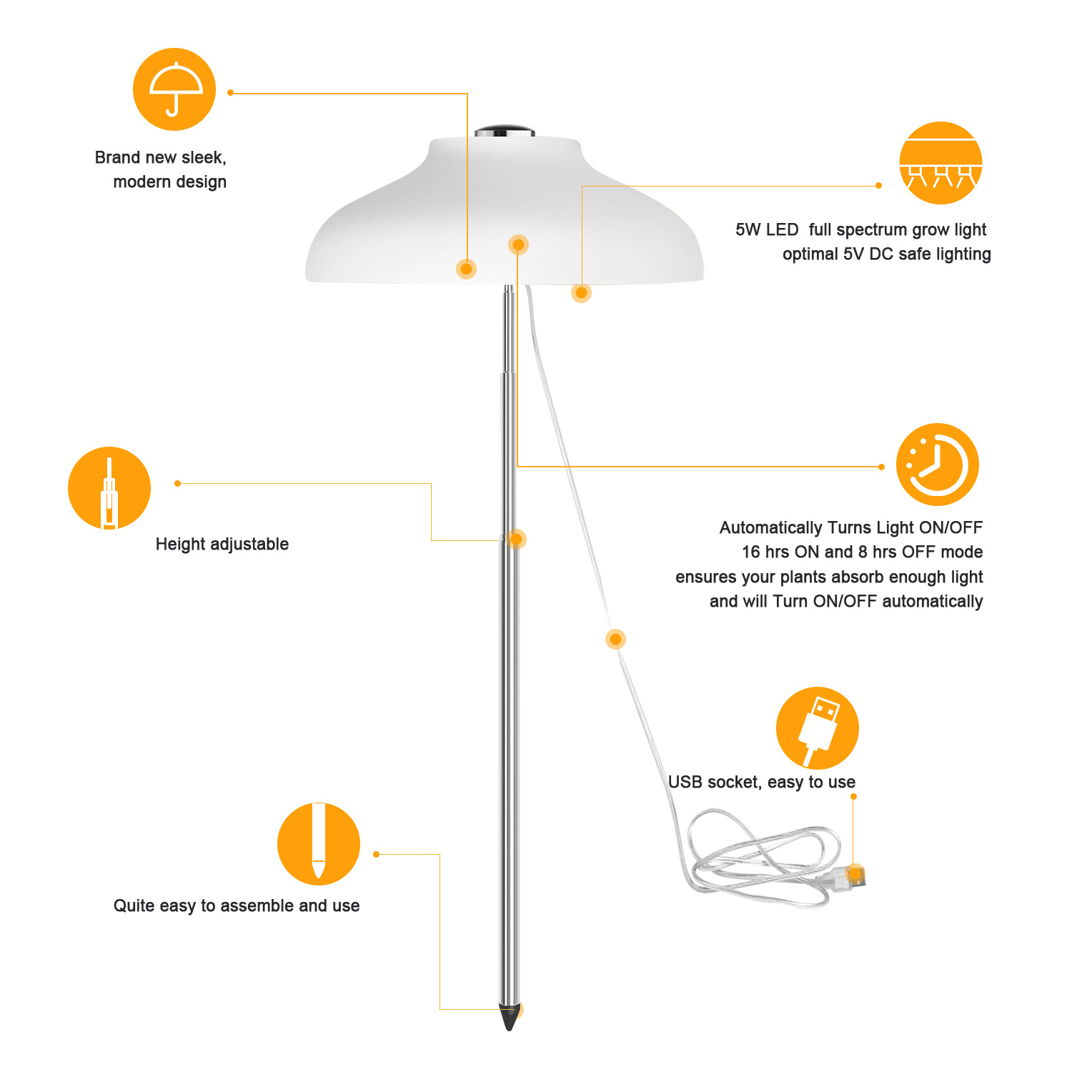 Factory Direct Sale Umbrella Grow Light Height Adjustable Plant Growth Light Full Spectrum Led Grow Lights For Indoor Plants