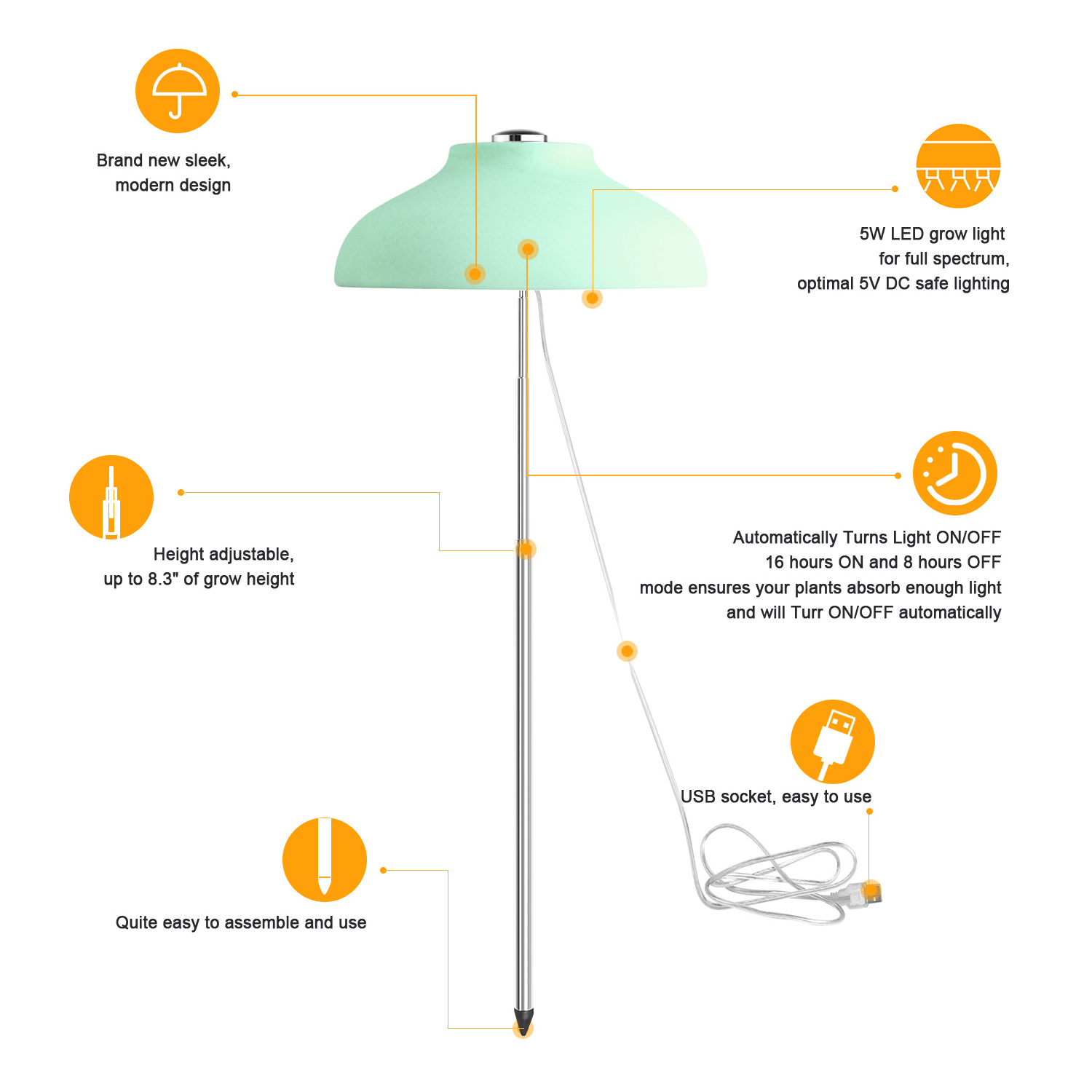 USB Green Umbrella tabletop grow light cute full spectrum led lamp Indoor grow light system