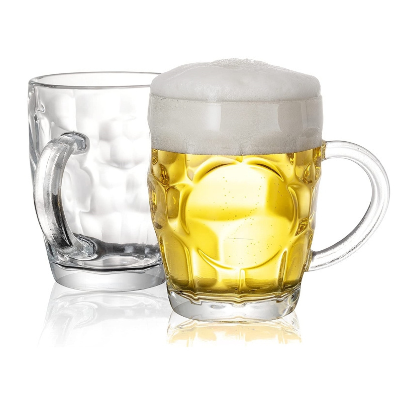 Dimple Beer Mug Set of 2-20 Ounce Heavy British Pub Thick Glass with Handle - Stein Cup for Beer Lover at Home Party BBQ