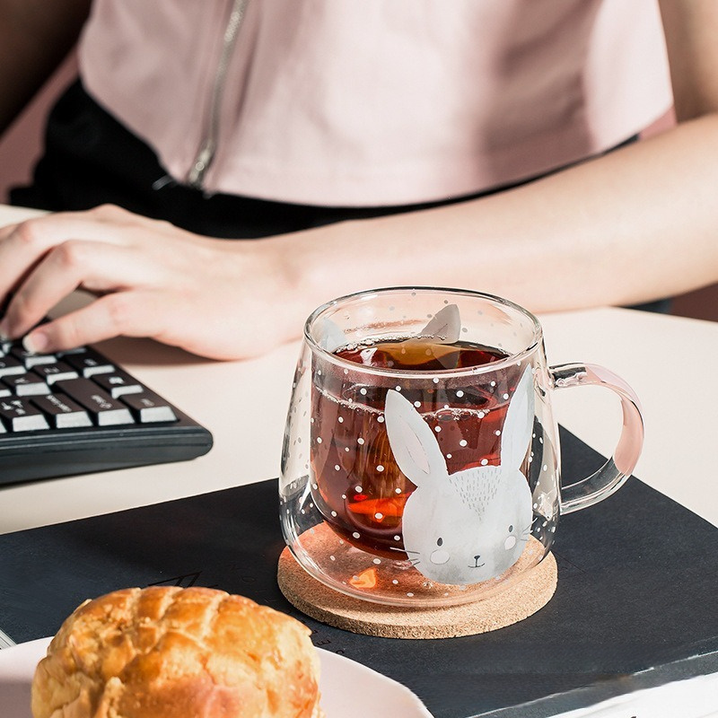 Double layer insulated glass cup, milk breakfast cup, office dormitory home cute girl water cup, gift coffee cup