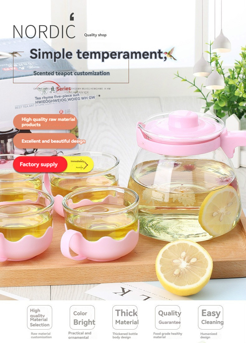 Tea pot five piece set heat-resistant glass teapot five piece set Kung Fu flower pot set handy gift