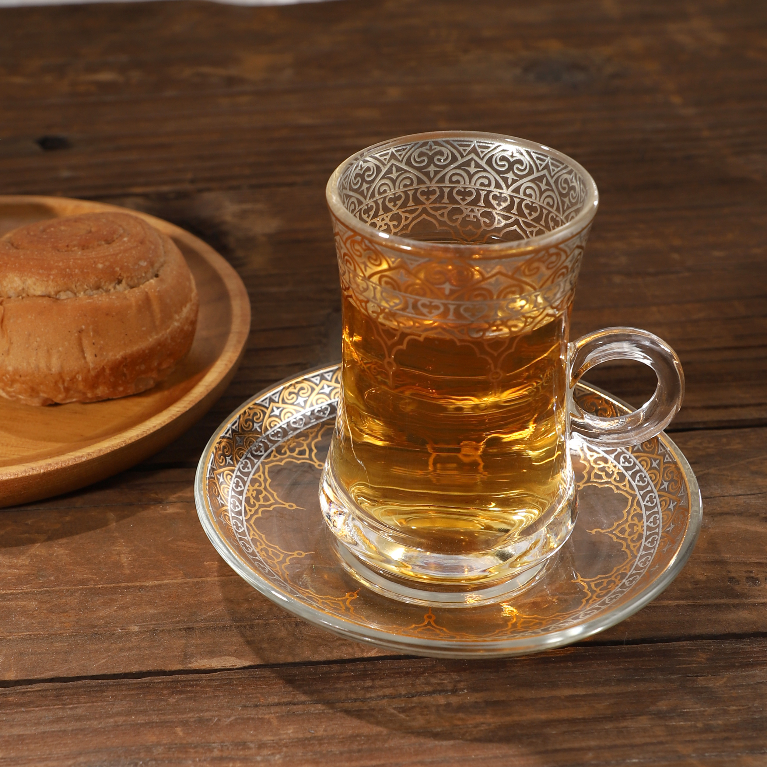 Modern Collection Turkish Glass Mug With Thin Waist Saucer Cups Set, Espresso Coffee Cups Set of 6 Cups & 6 Saucer