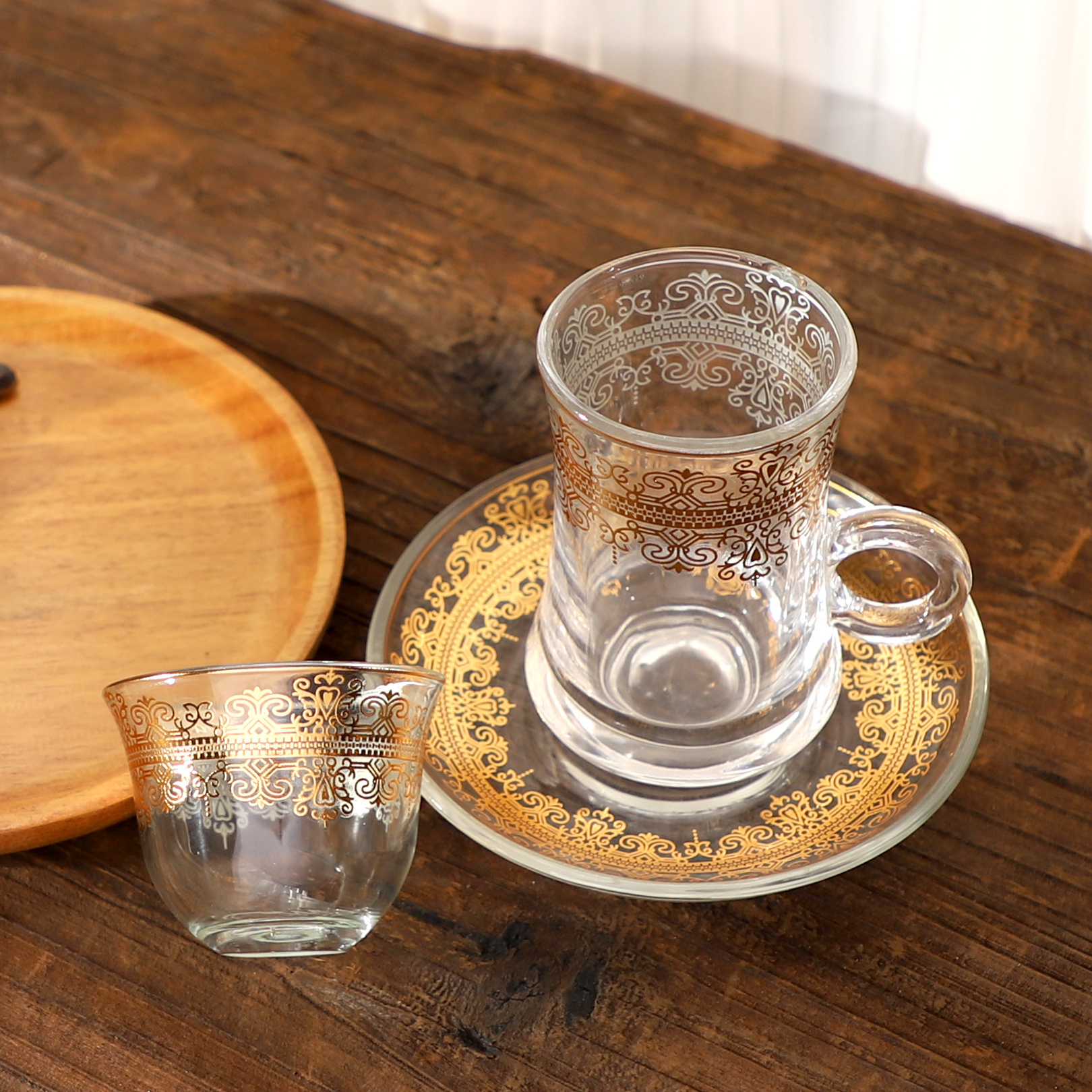 Modern Collection Turkish Glass Mug With Thin Waist Saucer Cups Set, Espresso Coffee Cups Set of 6 Cups & 6 Saucer