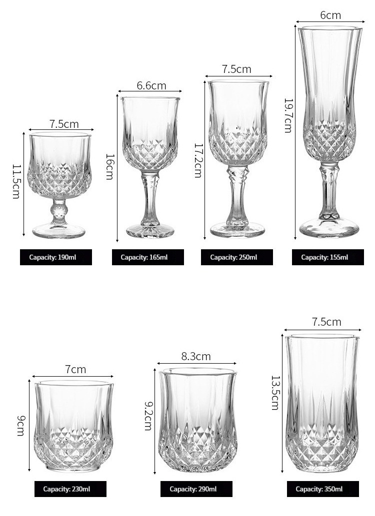 Wholesale Cheap Transparent Rhombus Goblet Party Wedding Red Wine Glass Champagne Glasses Thick Lead Free Glassware