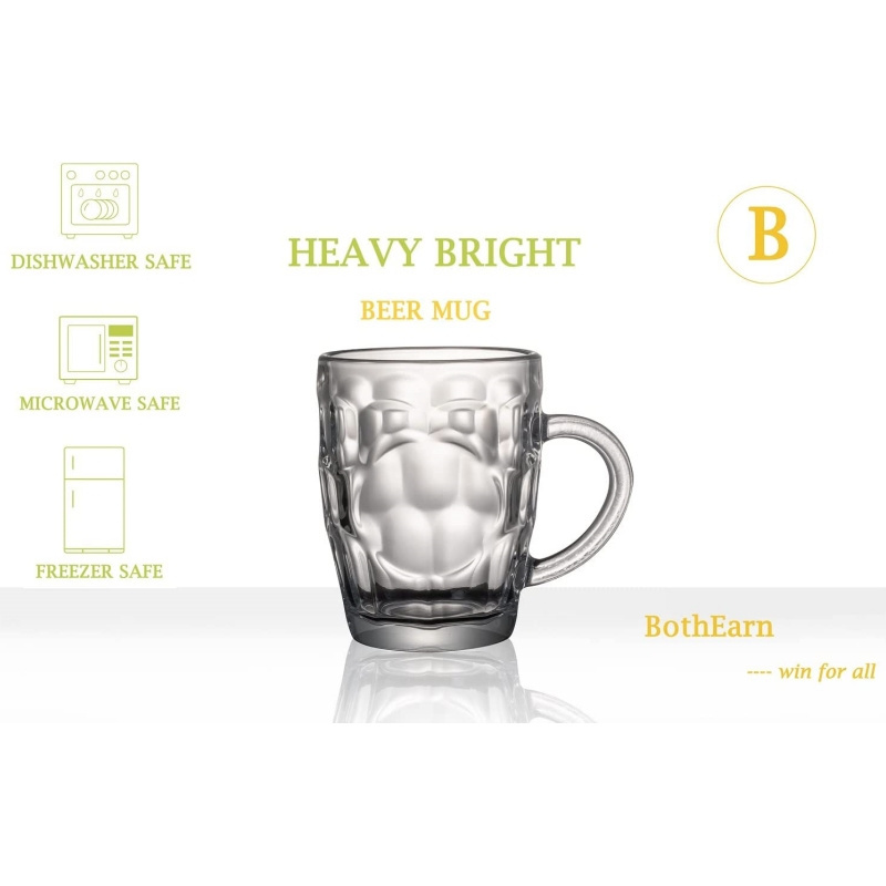 Dimple Beer Mug Set of 2-20 Ounce Heavy British Pub Thick Glass with Handle - Stein Cup for Beer Lover at Home Party BBQ