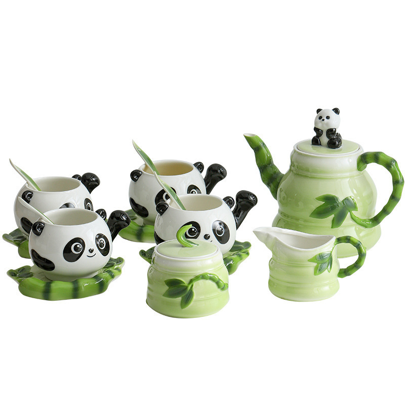 13~15 PCSLuxury Gift Chinese style panda tea set 3D ceramic coffee mug with saucer set