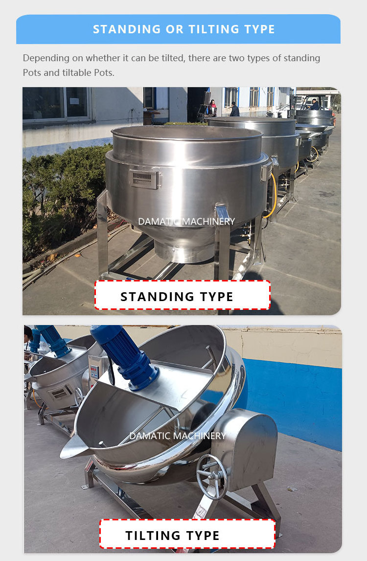 Tilting Soup Boiling Cooking Jacketed Kettle/Industrial 100-600 Liters Marmita Meat Jam Cooker Halwa Sauce Mixing Cooking Mixer