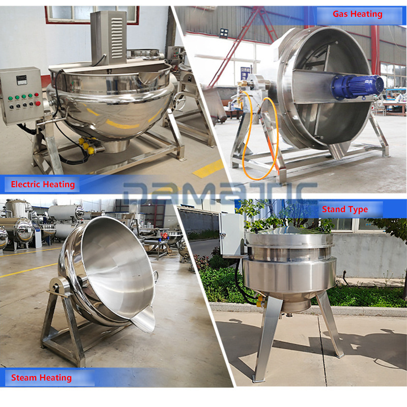 Industrial Electric Gas Steam Tilting Jacketed Corn Soup Jam Tomato Paste Chilli Sauce Cooking Kettle Price With Agitator Mixer