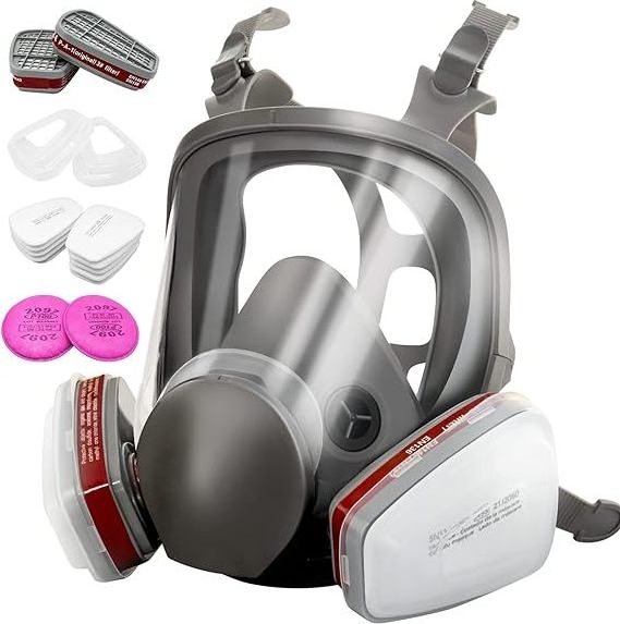 Full Face Organic Vapor & Particulate Respirator - Dual Activated Charcoal Filtration - Full Face Eye Protection Mask