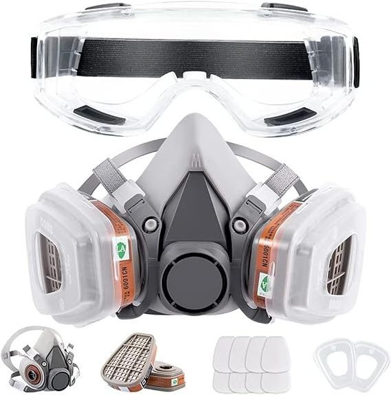 High Filtration Masks Chemical Respiratory Protection Construction Half Face Gas Mask with Safety Glasses