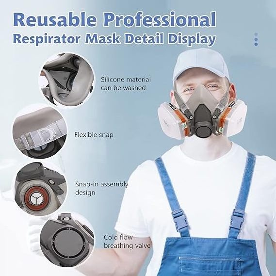 High Filtration Masks Chemical Respiratory Protection Construction Half Face Gas Mask with Safety Glasses