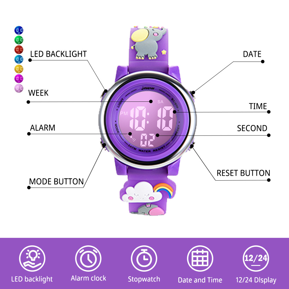 Christmas Gift Watch Led Back Light Children's Digital Watch 3 Atm Waterproof Kids Watch gift set