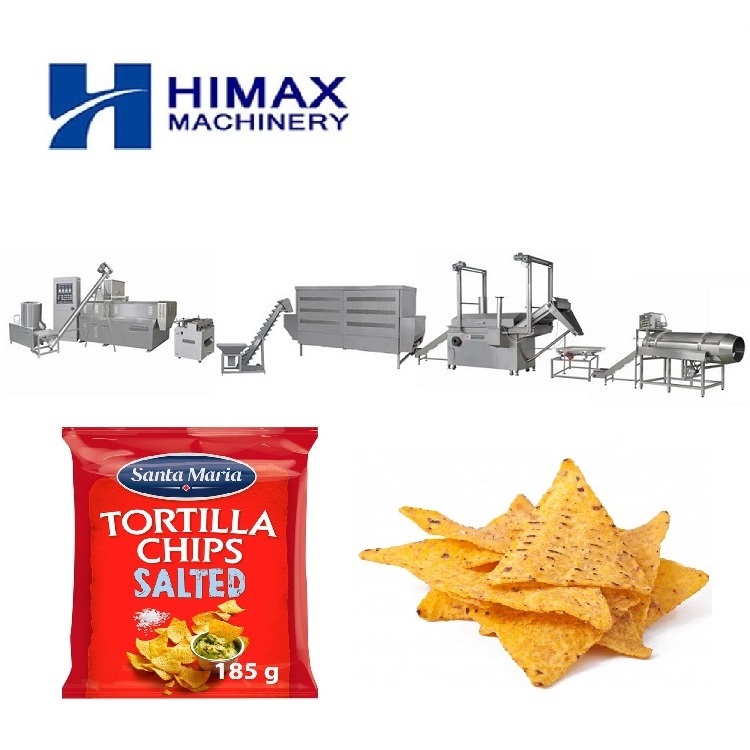 Fully automatic crispy fried corn nachos chips  production line  corn tortilla chips snack extruder  making machine