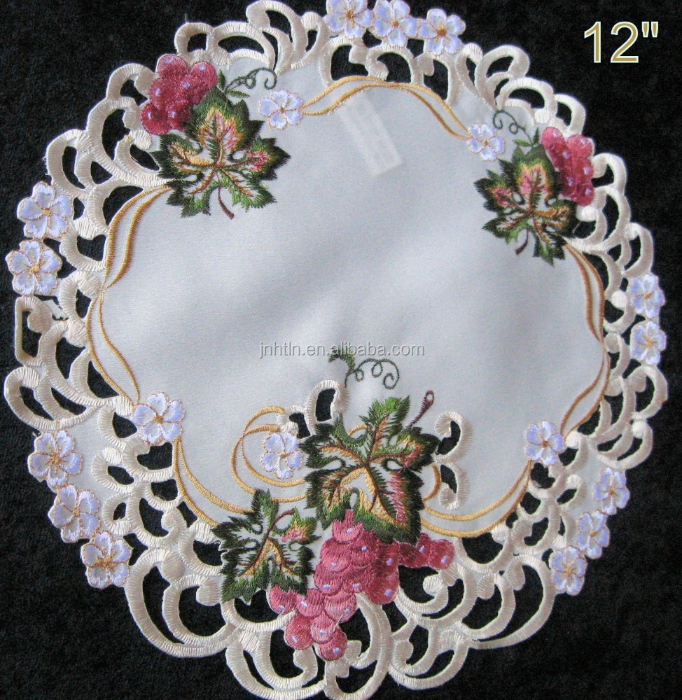 Round Embroidered Doily or Placemat flower or butterfly style 12 Inches