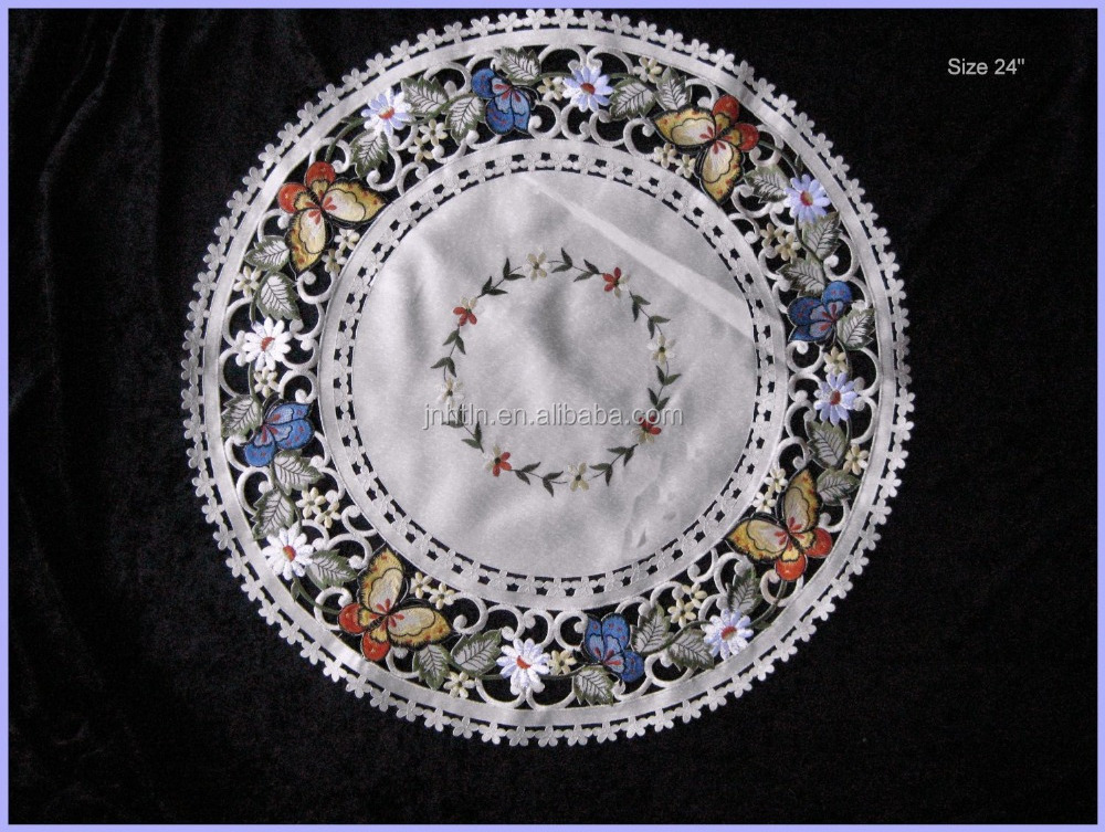 Round Embroidered Doily or Placemat flower or butterfly style 12 Inches