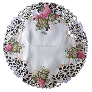 Round Embroidered Doily or Placemat flower or butterfly style 12 Inches