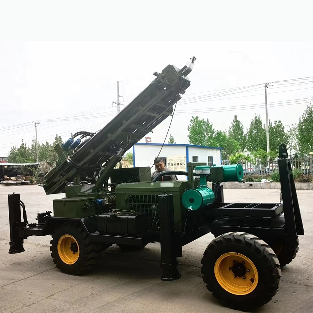 200m trailer mounted diesel portable water well drilling rig borehole drilling machines with hydraulic legs and tower